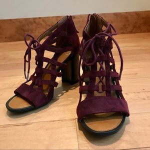 Franco Sarto Burgundy Open Toe Heels